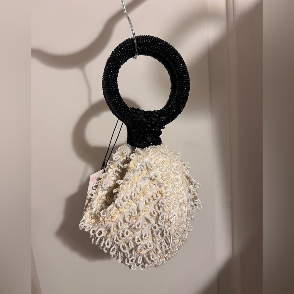 Zara Beaded Evening Mini Purse Tote Bag Cream Black Bridesmaid Wedding TikTok - Picture 9 of 13